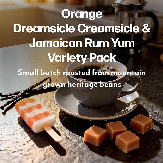 Maud’s Orange Creamsicle & Jamaican Rum Yum Flavored Coffee Pods Variety Pack, 36 ct, Medium Roast Single Serve Pods – 100% Arabica Coffee, Compatible with Keurig K Cups Maker - Image 2