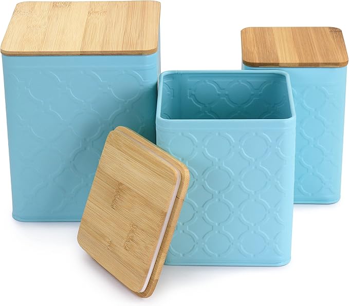 Megachef 3 Piece Square Iron Canister Set in Turquoise