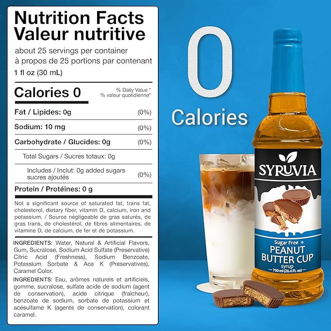 Syruvia Sugar Free Coffee Syrup, Peanut Butter Cup Flavored Syrup for Drinks, Lattes, and Desserts – 25.4 fl oz, With Pump - Image 2
