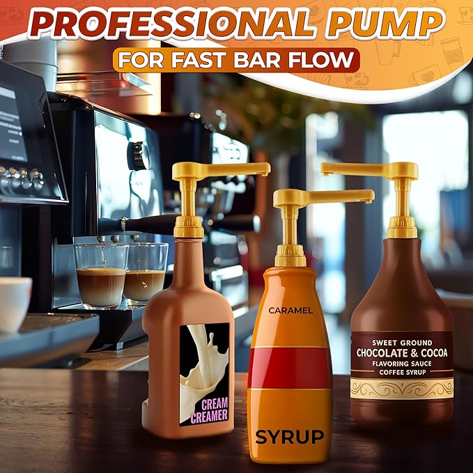 Sauce Pump Dispenser – Works with Torani, DaVinci (64oz), & Ghirardelli (87-90oz) Bottles | Pump for Coffee Syrup Bottle | Precise Dispensing 0.5oz & Lockable Design – Long Tube with Adjustable Length