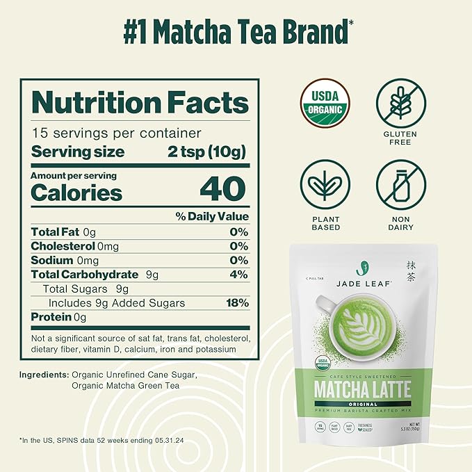 Jade Leaf Matcha Organic Matcha Latte Mix - Lightly Sweet Japanese Matcha Green Tea Powder with Organic Cane Sugar for Café Style Blend, 5.3 Ounce / 150g (Pack of 1)