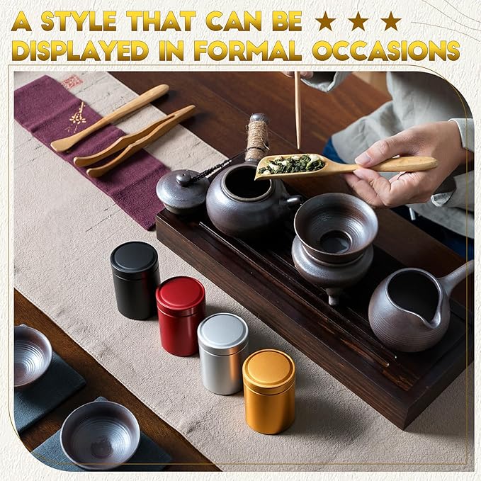 20 Pcs Mini Tea Tin Canister 1.8 × 2.6" with Round Airtight Double Lid Small Kitchen Tea Canister Container for Travel Business Leaf Coffee Candy Spices Herbs (Dark Red,Black,Silver,Gold)