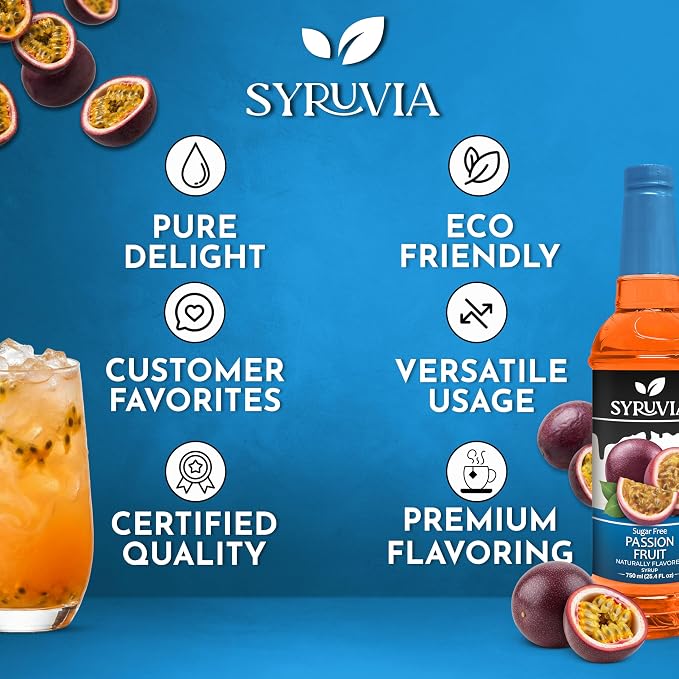 Syruvia Sugar Free Passion Fruit Flavored Syrup for Drinks, Cocktails, Lemonades, Iced Teas and Desserts – 25.4 fl oz, With Pump - Image 5