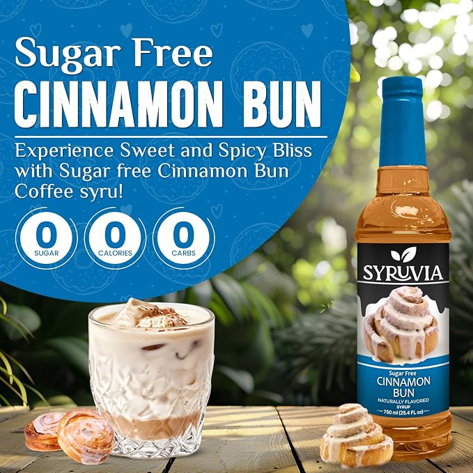 Syruvia Sugar Free Coffee Syrup, Cinnamon Bun Flavored Syrup for Drinks, Lattes, and Desserts – 25.4 fl oz, With Pump - Image 3