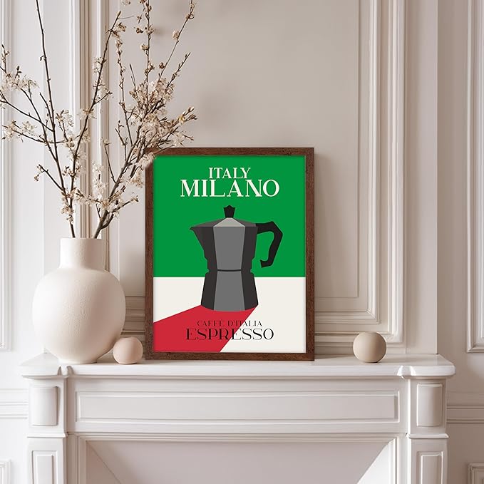 Poster Master Moka Pot Print - Espresso Poster - Italian Coffee Art - Great Gift for Barista, Coffee Lovers, Café Owner - Perfect Wall Decor for Dining Room, Kitchen - 11x14 Brown Framed