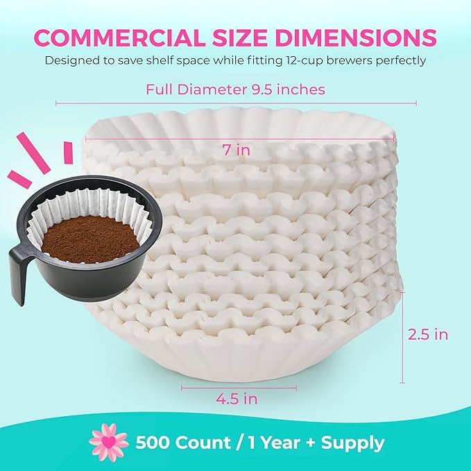 Katy’s Large Commercial Coffee Filters (9.5” x 4.5”) for 12-Cup BUNN, Fetco & Curtis Coffee Machines – Tall Walls, No Ground Overflow – Premium Filters for Businesses (Bulk Pack)