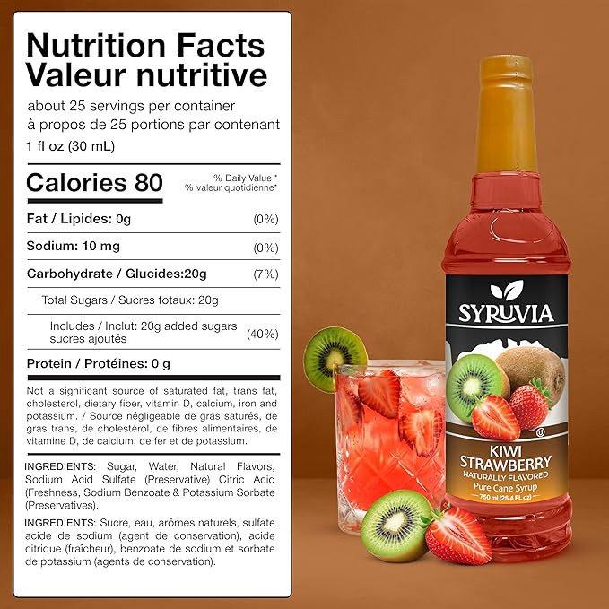 Syruvia Kiwi Strawberry Flavored Syrup for Drinks, Cocktails, Lemonades, Iced Teas and Desserts – 25.4 fl oz, With Pump