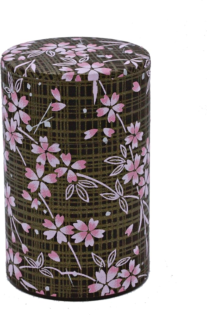 Washi Paper Tea Tin Canister: Long 3.5oz (100g) Sakura Blush in the Shadow (#147), Japan