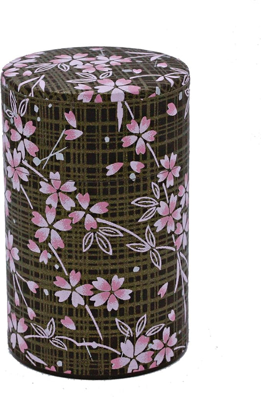 Washi Paper Tea Tin Canister: Long 3.5oz (100g) Sakura Blush in the Shadow (#147), Japan