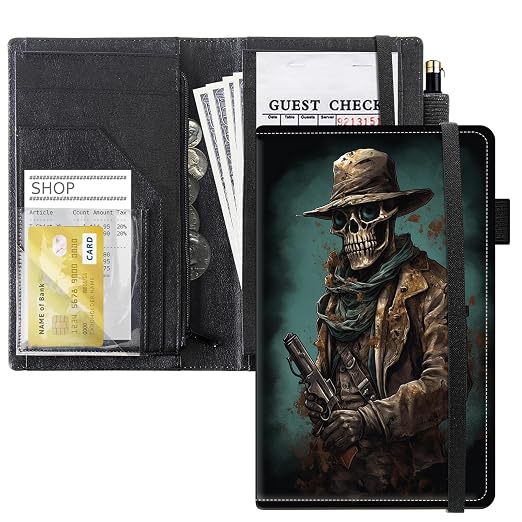 Server Books for Waitress, 5x9 Inch Waitstaff Server Order Pads, 11 Large Pockets, Cute PU Leather Waitress Book Server Wallet with Elastic Band Fit Server Apron,Skull Cowboy with Gun by Unknown