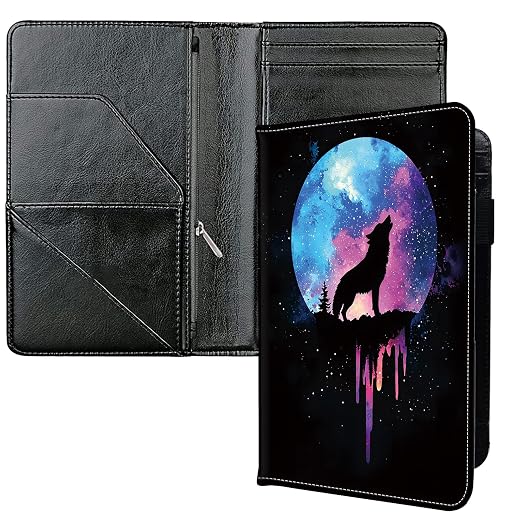 Server Books for Waitress, with 7 Large Pockets, Waiter Serving Book, Waitstaff Server Order Pads, Cute PU Leather Server Book with Pen Holder Fit Server Apron,Wolf Howling at Moon by Unknown