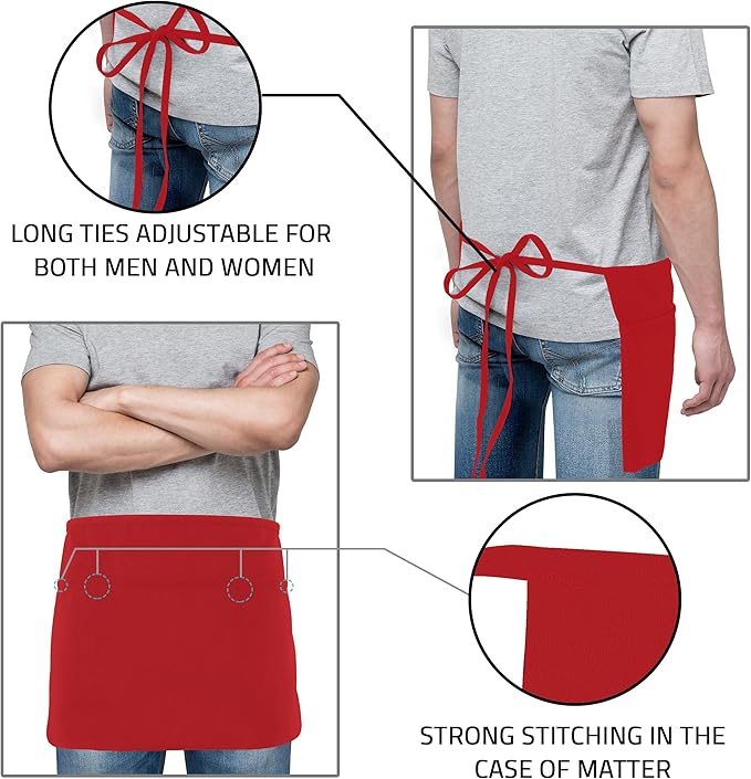 Utopia Wear 4 Pack Server Aprons with 3 Pockets, Waiter and Waitress Waist Aprons for Women with Pockets, Men Short Aprons