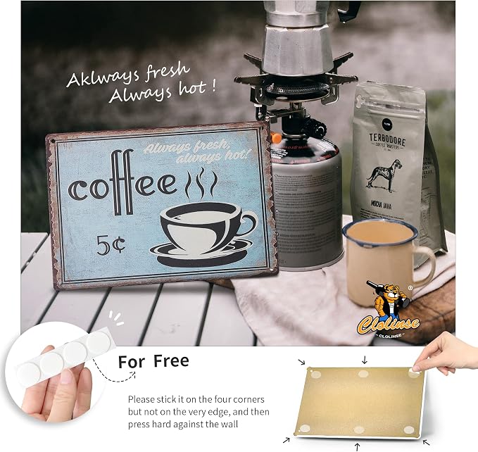 Kitchen Decor | Coffee Metal Vintage Tin Signs | Retro Wall Art Poster | Funny Decorations for Cafe Home House Bar Pubs Restaurants Farm Room 8x12 Inch - Image 3