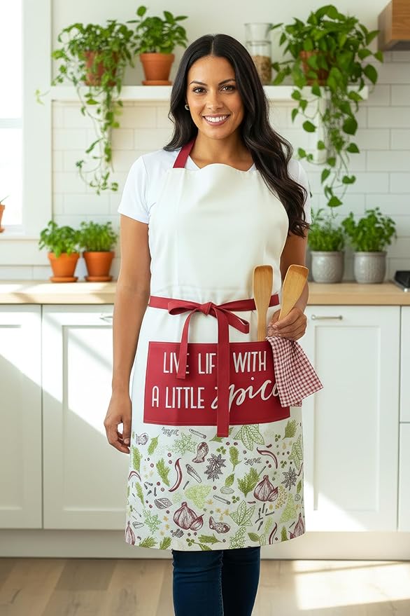 100% Cotton Printed Kitchen Apron with 2 Pockets for Men and Women – Adjustable Chef Apron - Machine Washable