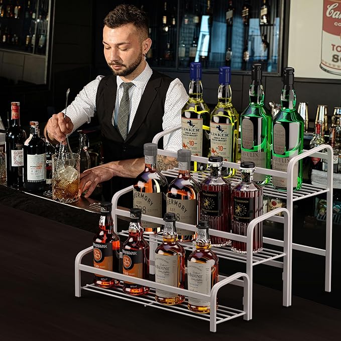 DTUQYX Coffee Syrup Organizer 3-Tier, 12 Bottles Capacity Coffee Syrup Rack,Metal Syrup Stand for Spice, Wine, Liquor, Bottle, Coffee Bar Station Racks Magnetic, No Installation,White