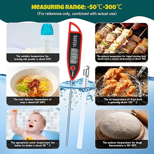 6 Set Waterproof Food Thermometer for Water, Liquid, Candle and Cooking Digital Meat Thermometer with Long Probe Instant Read for Kitchen BBQ Grill Candy (Black,White,Red)