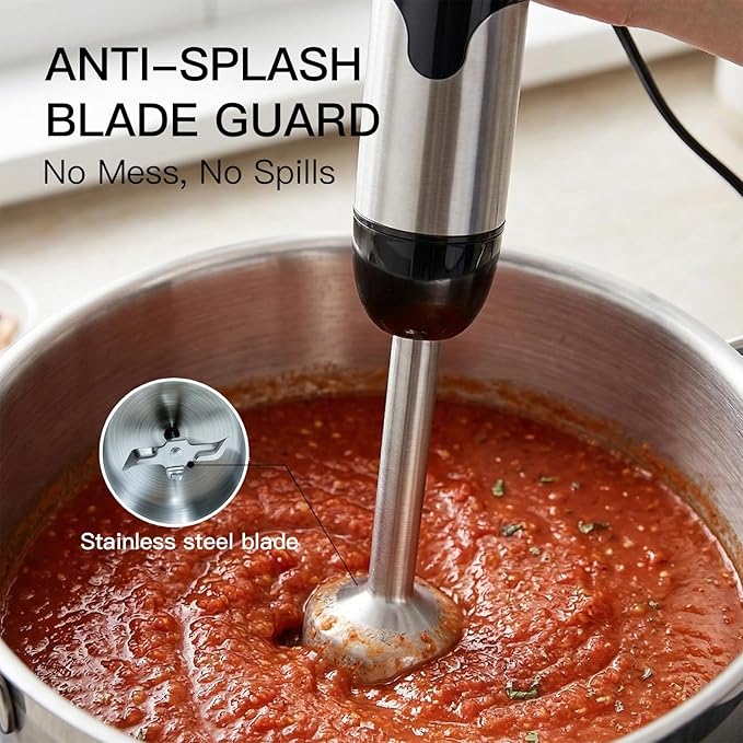 MEGAWISE HB-2062B 5-in-1 Hand Immersion Blender Set, 800W Powerful Stick Blender with Turbo Mode, Variable Speed Control, Stainless Steel Blade, Includes Whisk, Milk Frother, Chopper Bowl & Beaker