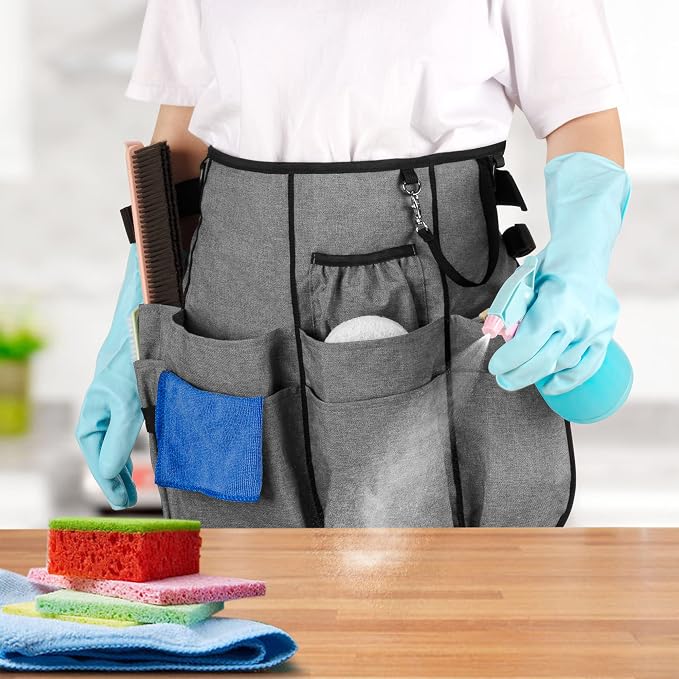LoDrid Professional Cleaning Apron with 9 Pockets and Waist Belt, Gray | Adjustable Cleaning Caddy Aprons for Cleaning Work of House Hotel - Image 6