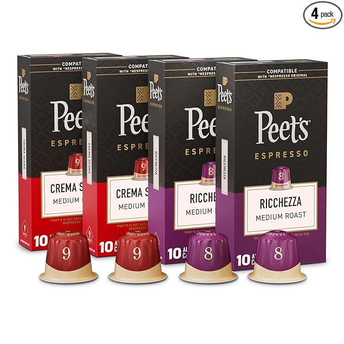 Peet's Coffee, Medium Roast Espresso Capsules Variety Pack, Compatible with Nespresso Original Machine, 100% Arabica Coffee - Intensity 8-9, 40 Count (4 Boxes of 10 Espresso Capsules)