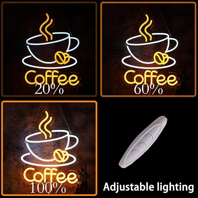 Coffee Neon Sign Coffee LED Sign for Wall Decoration Cafe Restaurant Living Room Party Decoration Gift for Friends (12.7 * 15.6 inches)