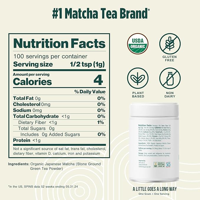 Jade Leaf Matcha Organic Ceremonial Grade Matcha Green Tea Powder - Barista Blend - 100% Pure Japanese First Harvest Green Tea for Lattes from Uji and Kagoshima, 100g / 3.53 Ounce (Pack of 1)
