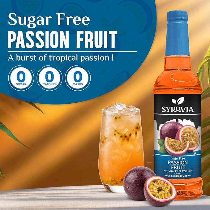 Syruvia Sugar Free Passion Fruit Flavored Syrup for Drinks, Cocktails, Lemonades, Iced Teas and Desserts – 25.4 fl oz, With Pump - Image 3
