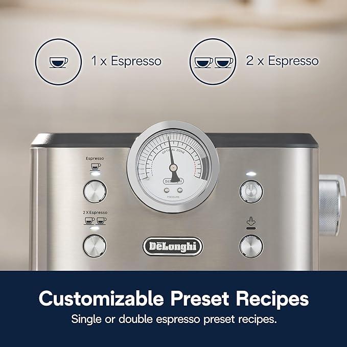 De’Longhi Classic Espresso Machine with Milk Frother, 15-Bar Pump & Temperature Control - Barista Coffee Maker Kit for Espresso, Latte, Cappuccino & Iced