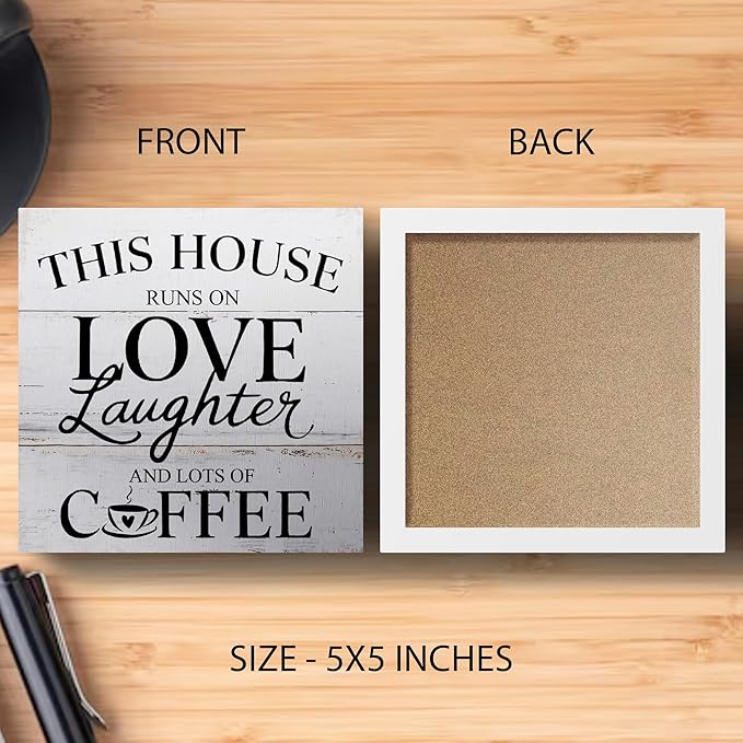 Rustic Coffee decor for Home, Kitchen, Office, This House Runs on Love Laughter and Lots of Cafe, Wooden Sign