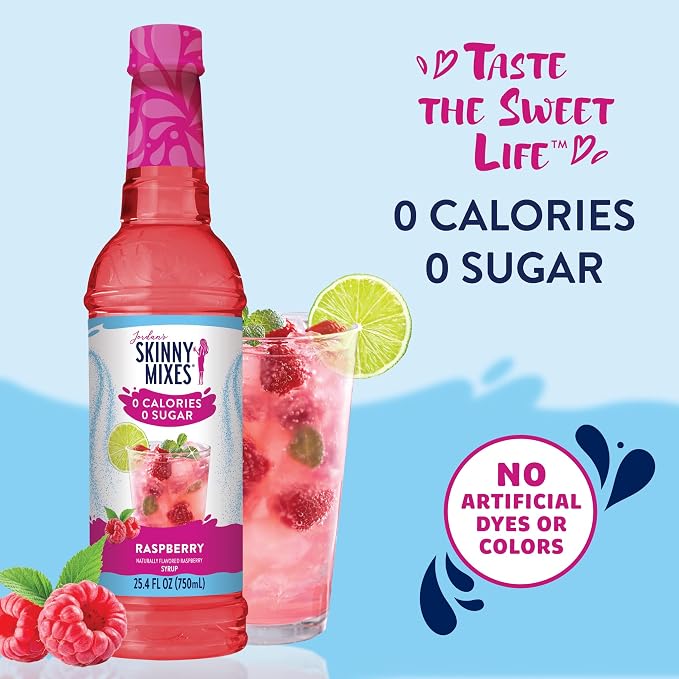 Jordan's Skinny Mixes Sugar Free Syrup, Raspberry Flavor, Fruit Flavored Water Enhancer, Drink Mix for Ice Tea, Lemonade & More, Zero Calorie Flavoring, Keto Friendly, 25.4 Fl Oz, 1 Pack - Image 3