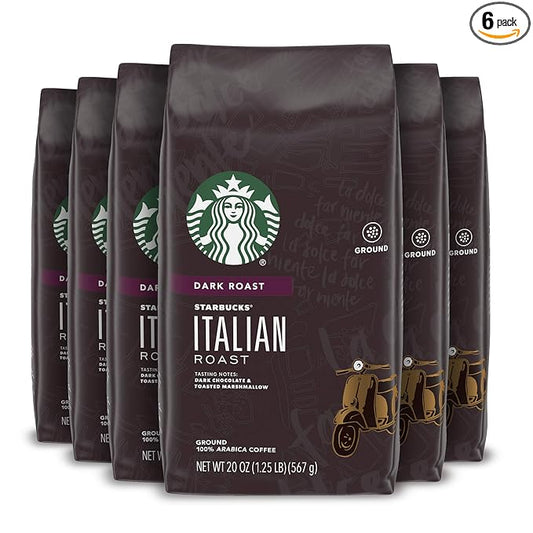 Starbucks Dark Roast Ground Coffee — Italian Roast — 100% Arabica — 6 bags (20 oz. each)