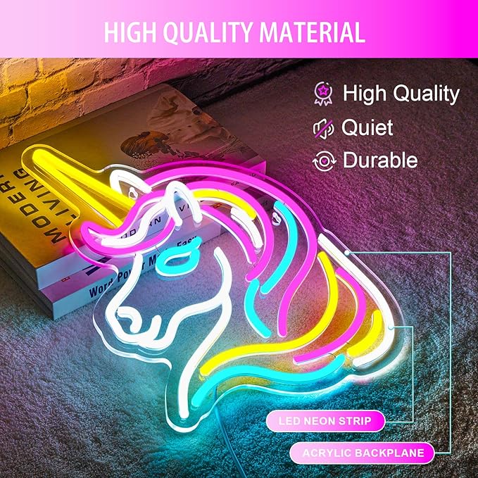 Basaneon Unicorn Neon Sign for Wall Decor, Dimmable Colorful Unicorn Neon Lights for Girls Room, USB Powered Unicorn Led Signs for Bedroom Kids Room, Perfect Gifts Unicorn Lights for Girls(13"*12.6")