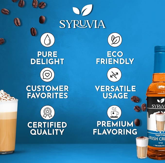 Syruvia Sugar Free Coffee Syrup, Irish Cream Flavored Syrup for Drinks, Lattes, and Desserts – 25.4 fl oz, With Pump - Image 5