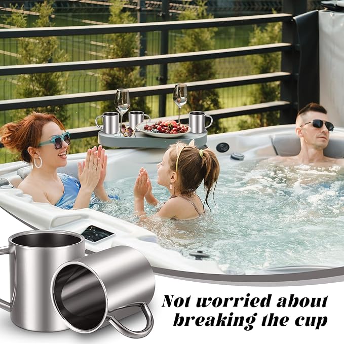 Cunhill 4 Set Small Stainless Steel Coffee Mug 13.5oz/400ml Metal Double Walled Cups Camping Mug with Handle Dishwasher Safe Tea Cups for Camping Travel Outdoors Rv Keep Drinks Hot