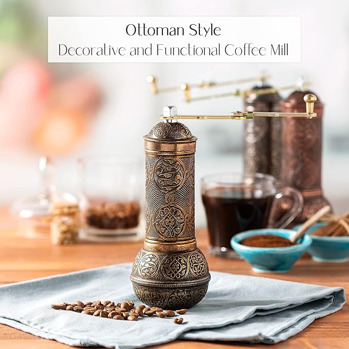 Crystalia Refillable Coffee Grinder, Authentic Manual Mill with Adjustable Grinder, Metal Coffee Mill with Handle, Antique Coffe Grinder with Hand Crank, Adjustable Coarseness