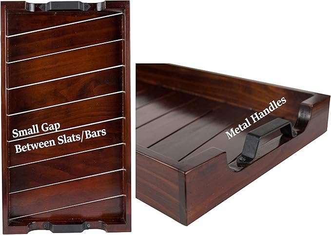 Bamboo Land- Large Wooden Serving Tray with Handle, 20” X 12’’, Dark Brown, Wooden Tray with Handles, Serving Tray with Handles