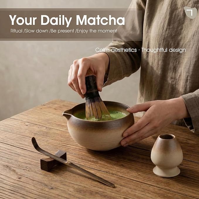 Matcha Whisk Set, 5-Piece Matcha Kit with Ceramic Matcha Bowl, Bamboo Whisk, Scoop - Complete Matcha Tea Set Perfect for Beginners & Matcha Lovers