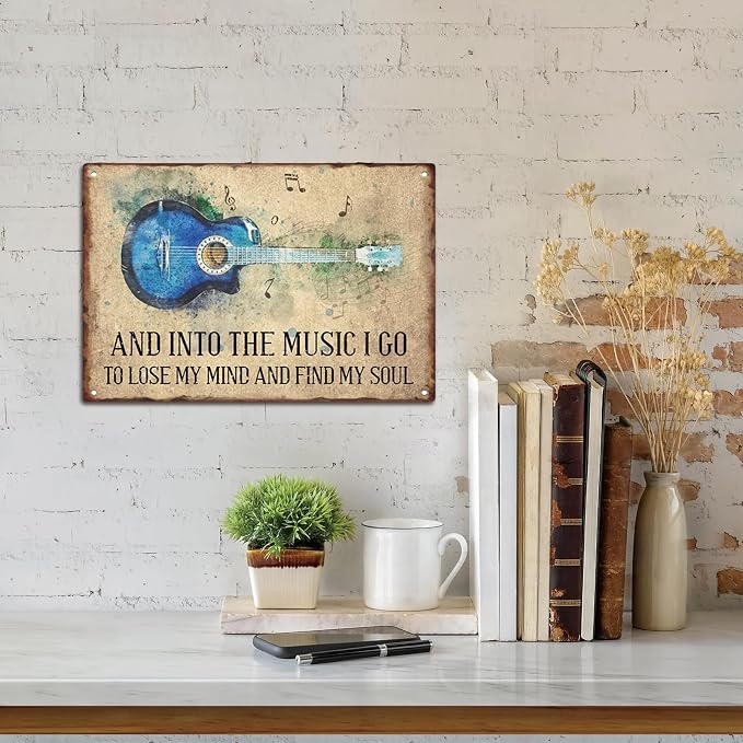 Sanwarm Metal Sign 8X12 Inch, Colorful Blue Guitar Vintage Tin Sign Wall Art Decor for Home, Living Room, Kitchen, Garden, Bedroom, Office, Hotel, Cafe And Pub Decoration - Image 4