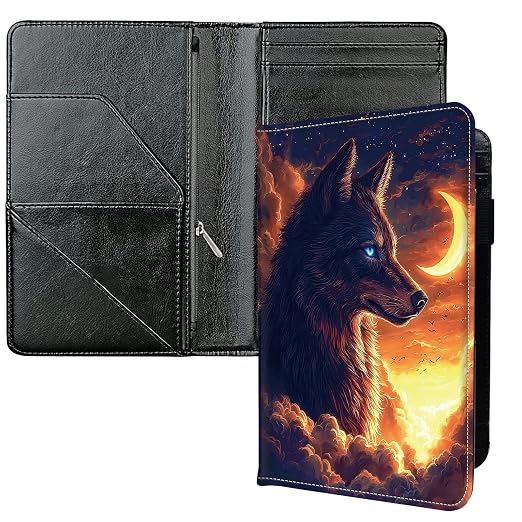Server Books for Waitress, with 7 Large Pockets, Waiter Serving Book, Waitstaff Server Order Pads, Cute PU Leather Server Book with Pen Holder Fit Server Apron,Wolf at Moonlit Night by Unknown