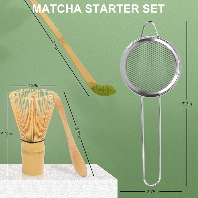 Numola 4pcs Matcha Set with Traditional Starter Set, Matcha Whisk Set for Tea Lovers, Matcha Kit Accessories for Whisk, Traditional Tea Scoop, Spoon, Sifter