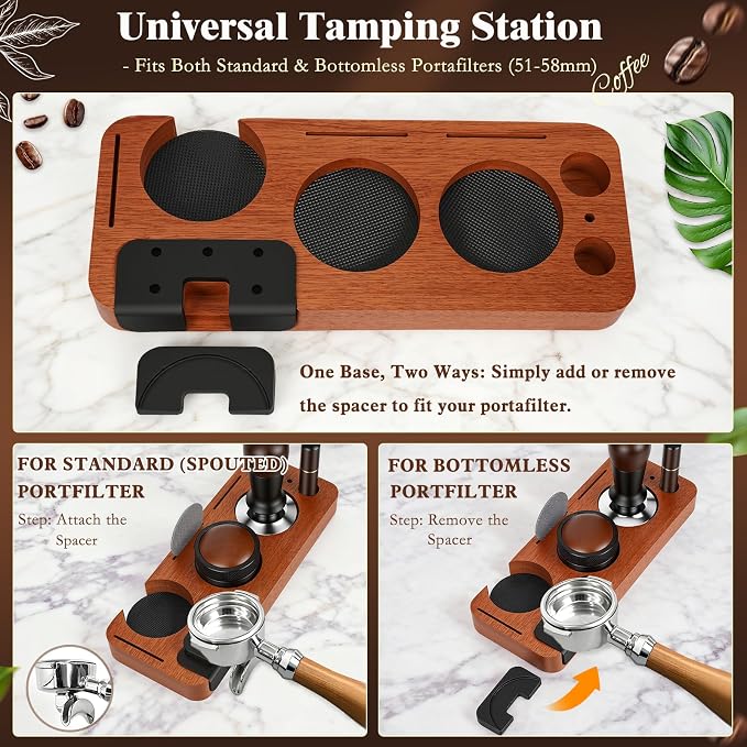 8 PCS Espresso Accessories Kit, 51mm Espresso Tamper Kit Coffee Tamper Set with Coffee Distributor, Espresso Tamping Station, WDT Tool, Dosing Funnel, Fits Delonghi 51mm Portafilter - Image 8