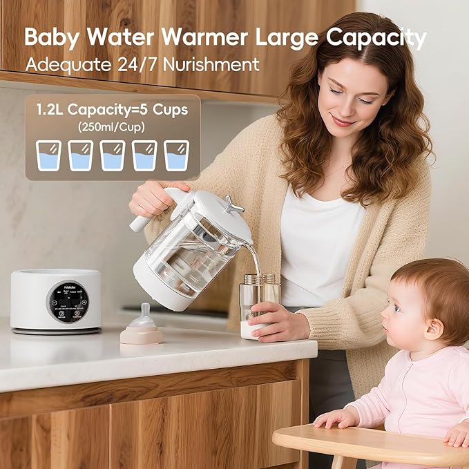 Baby Instant Warmer, Baby Milk Warmer Glass Electric Kettle Boiler with Night Light, Accurate Temperature Control for Formula, 1.2L Glass Water Warmer Breastmilk,Boil Coffee,Tea, 24H Insulation