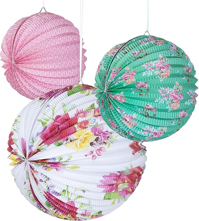 Talking Tables Tea Party Decorations Floral Paper Lantern Plates Vintage Party for Birthdays, Bridal shower, Baby shower, 3 Sizes, Pack of 3, Pastel colors, Model: