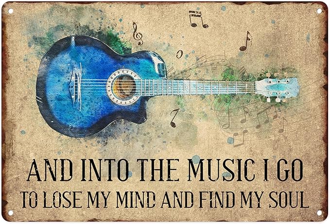 Sanwarm Metal Sign 8X12 Inch, Colorful Blue Guitar Vintage Tin Sign Wall Art Decor for Home, Living Room, Kitchen, Garden, Bedroom, Office, Hotel, Cafe And Pub Decoration by SanwarmHomeDecor