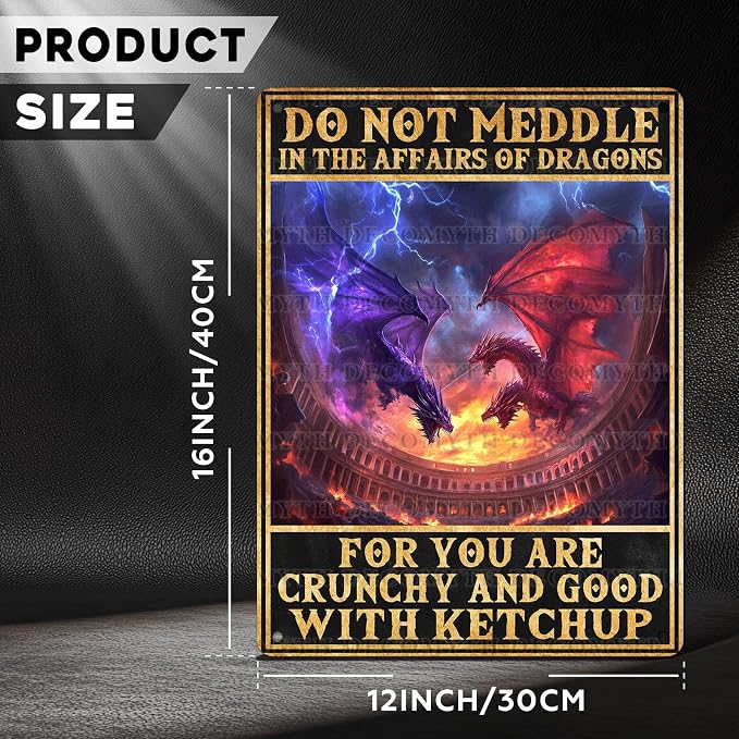 Vintage Dragon Tin Sign Do Not Meddle in the Affairs of Dragons Retro Wall Decor Nostalgic Art Funny Metal Poster Indoor Store Cafe Toilet Kitchen Bar Office Boys Room Pubs Shop 12 * 16inch - Image 4