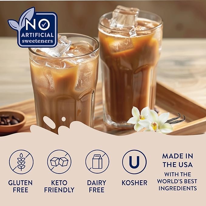 Jordan's Skinny Mixes Sugar Free Coffee Syrup, Vanilla Bean Coffee Flavoring Syrup, Naturally Sweetened Zero Calorie Drink Mix, Lattes, Baking, Protein Shake, Cocktail, Dairy & Gluten Free, 12.7 Fl Oz