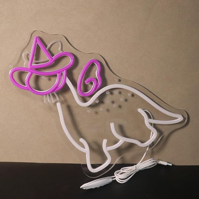 "Dinosaur Princess in Top Hat" Whimsical Character Light - Royal & Playful LED Wall Art for Kids Room, Dinosaur-Themed Party, Playroom or Unique Decor, Dimmable USB,Gift for Dino Fans - Image 7