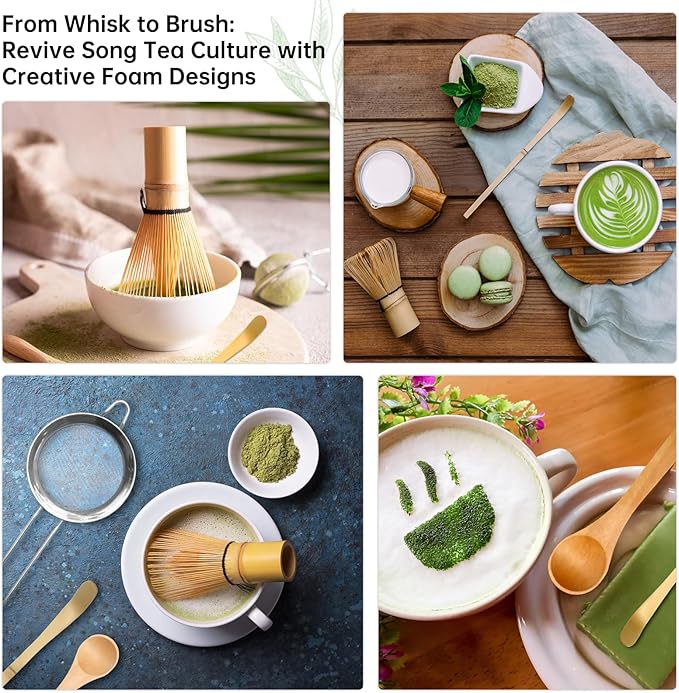 Matcha Whisk Set Green 5PCS Matcha Whisk and bowl(Chawan) With Matcha Spoon and sifter Matcha Kit for Ceremony Matcha Tea Set Gift for Matcha Lovers