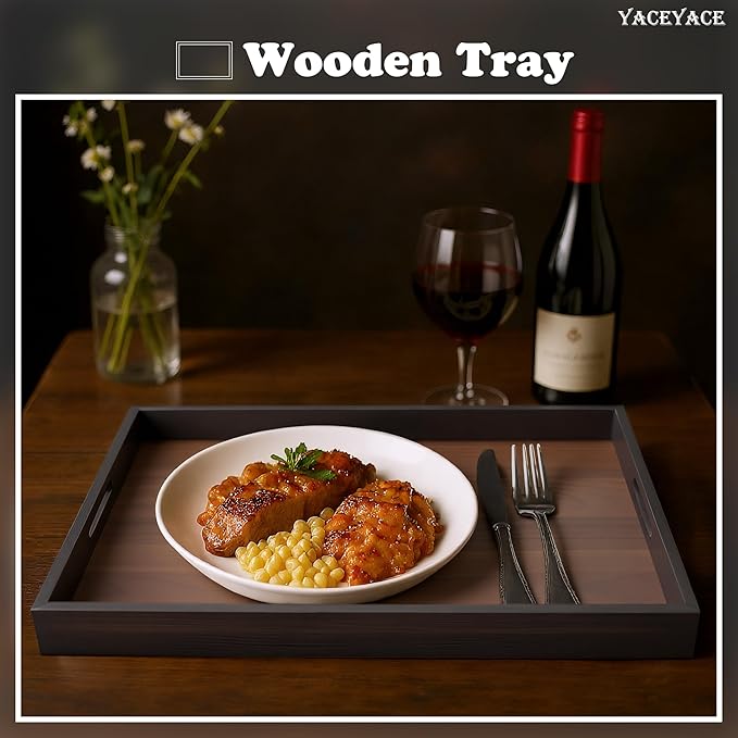 Wood Serving Tray, 13"x8.7"x1.5" Small Food Tray for Party, Dining, Home Decor, Bed, Bathroom, Living Room, Drink, Coffee Table