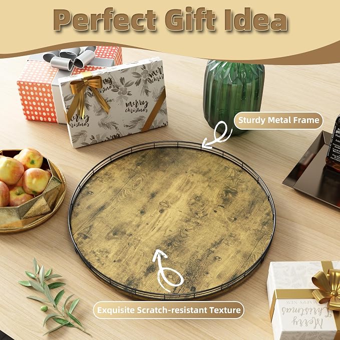 Lazy Susan Turntable Organizer for Table Top, 21’’ Round Wooden Lazy Susan for Cabinet Kitchen Countertop Pantry Dining Coffee Table for Condiments Spices, Rustic Bathroom Vanity Tray for Soap Candle - Image 6