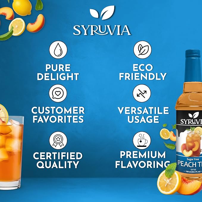Syruvia Sugar Free Peach Tea Flavored Syrup for Drinks, Cocktails, Lemonades, Iced Teas and Desserts – 25.4 fl oz, With Pump - Image 5